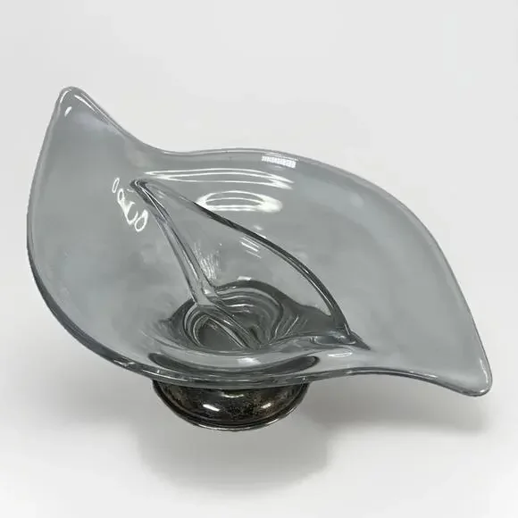 VTG Frank M Whiting Clear Glass Curved Candy Dish 925 Sterling Silver Base MCM - Picture 1 of 11
